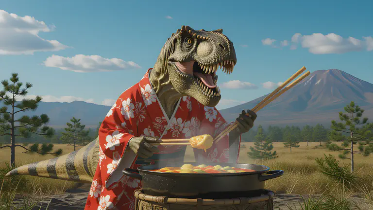 Cretaceous Period T-REX Discovered as 'Hot Pot Commissioner': Demanding 'Chrysanthemum Greens Go Last,' Time Exploration Team Returns Immediately Due to Awkwardness