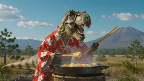 Cretaceous Period T-REX Discovered as 'Hot Pot Commissioner': Demanding 'Chrysanthemum Greens Go Last,' Time Exploration Team Returns Immediately Due to Awkwardness