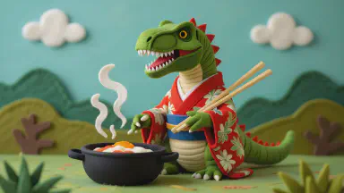 Cretaceous Period T-REX Discovered as 'Hot Pot Commissioner': Demanding 'Chrysanthemum Greens Go Last,' Time Exploration Team Returns Immediately Due to Awkwardness - Style 1