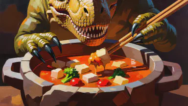 Cretaceous Period T-REX Discovered as 'Hot Pot Commissioner': Demanding 'Chrysanthemum Greens Go Last,' Time Exploration Team Returns Immediately Due to Awkwardness - Style 3