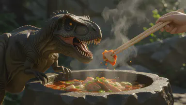 Cretaceous Period T-REX Discovered as 'Hot Pot Commissioner': Demanding 'Chrysanthemum Greens Go Last,' Time Exploration Team Returns Immediately Due to Awkwardness - Style 4