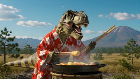 白亜紀で「鍋奉行」のT-REXが発見される。「春菊は最後だ」と熱弁、時空探査チームは気まずさのあまり即時帰還