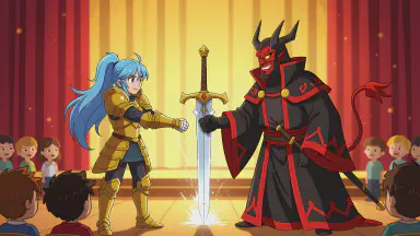 "This is Overtime!" Hero Strikes by Stabbing Holy Sword into Floor, Forms Union with Demon Lord - Style 1