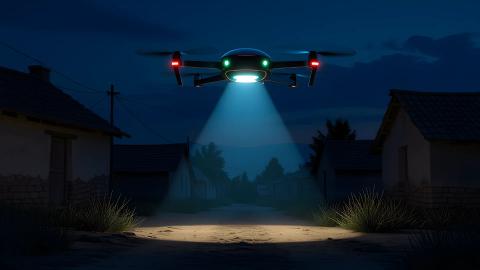 On Blackout Nights, the Only Light Illuminating the Village is the Delivery Lamp of 'Drone Bento'