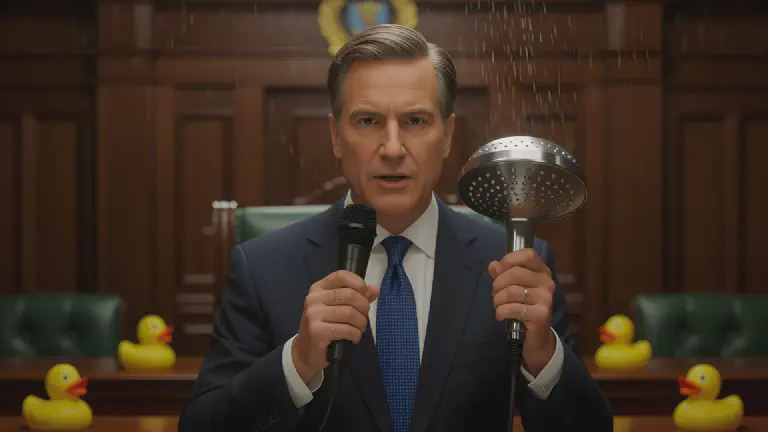 「浴室熱唱法」成立、首相がシャワーヘッド型マイクで所信表明