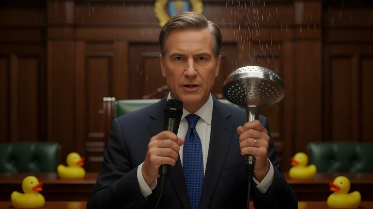 「浴室熱唱法」成立、首相がシャワーヘッド型マイクで所信表明