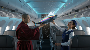 「これは解脱です」仏僧役の俳優、冷凍マグロで航空機を“浄化”。乗務員は恍惚の表情で気絶 - Main Image