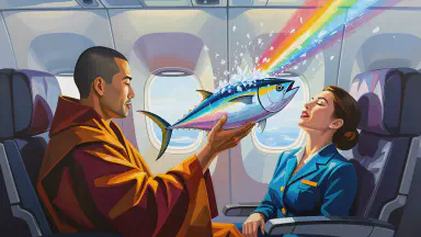 「これは解脱です」仏僧役の俳優、冷凍マグロで航空機を“浄化”。乗務員は恍惚の表情で気絶 - Style 2