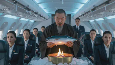 「これは解脱です」仏僧役の俳優、冷凍マグロで航空機を“浄化”。乗務員は恍惚の表情で気絶 - Style 5