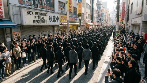 転売ヤーの集団撤退、伝統芸能「戻り行列」として国宝指定へ
