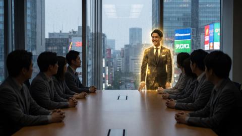 人事評価は「課金ゲー」へ。虹色に光る“公式チート名刺”を持つ社員、無条件で昇進